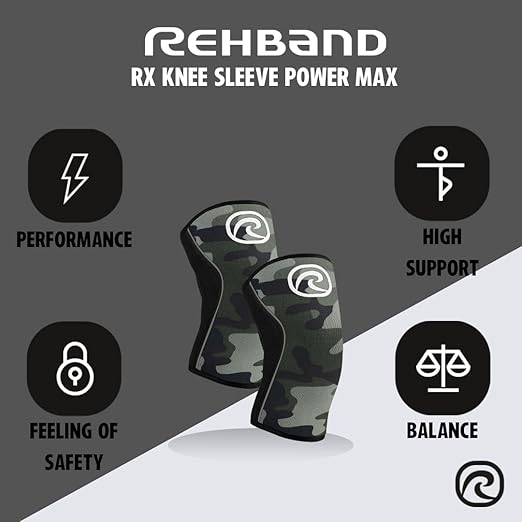 Rehband 7mm Power Max Knee Compression Sleeve for Strength Sports, Competition Grade, Neoprene Knee Sleeves for Bodybuilding & Heavy Powerlifting, Colour:Camo - 1 Pair, Size:XX-Large