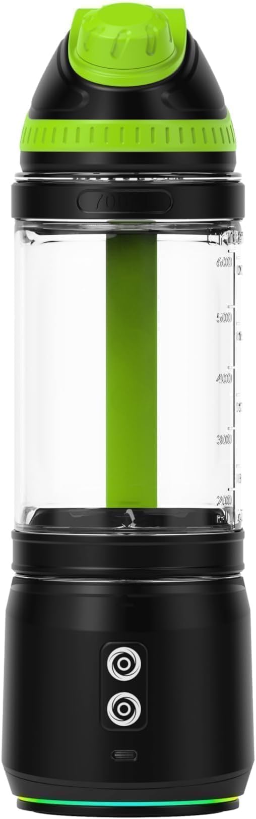 Portable Blender for Smoothies and Shakes, Anti-Jamming, 24oz USB-C Rechargeable, BPA-Free, Electric Protein Shaker Bottle with Travel Lid for Kitchen, Gym & Office.(Black Base Green Lid)