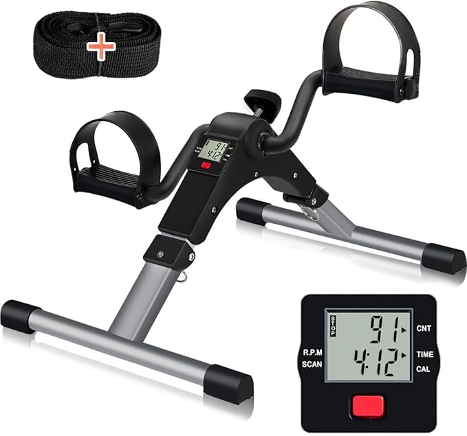 TABEKE Under Desk Bike Pedal Exerciser, Fully Assembled Folding Pedal Exerciser for Arm and Leg Workout, Portable Sitting Desk Cycle with LCD Screen Displays