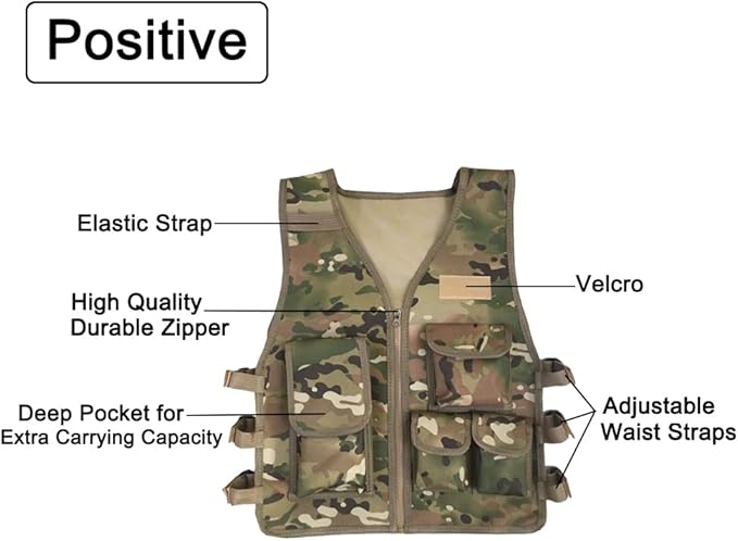AZB Kids Tactical Vest Adjustable Lightweight Airsoft Paintball Vest for Games or Training