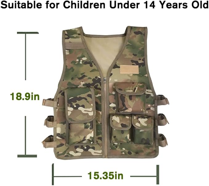 AZB Kids Tactical Vest Adjustable Lightweight Airsoft Paintball Vest for Games or Training