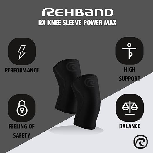 Rehband 7mm Power Max Knee Compression Sleeve for Strength Sports, Competition Grade, Neoprene Knee Sleeves for Bodybuilding & Heavy Powerlifting, Colour:Carbon/Black - 1 Pair, Size:Medium