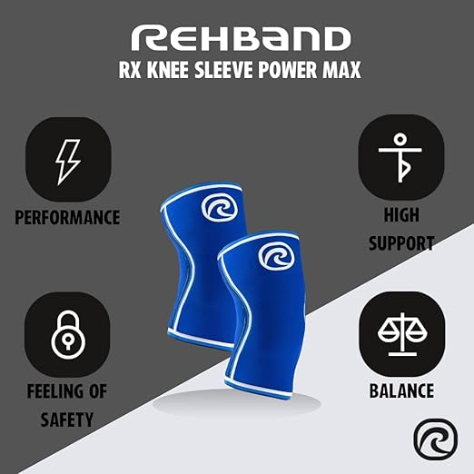 Rehband 7mm Power Max Knee Compression Sleeve for Strength Sports, Competition Grade, Neoprene Knee Sleeves for Bodybuilding & Heavy Powerlifting, Colour:Blue, Size:Medium