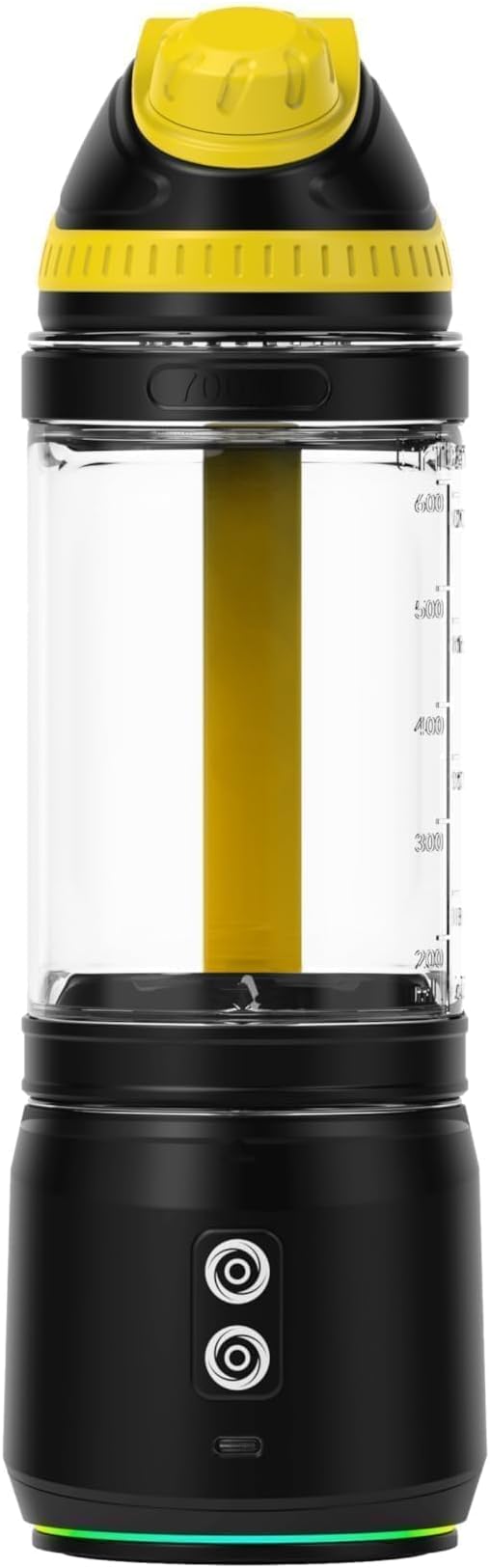 Portable Blender for Smoothies and Shakes, Anti-Jamming, 24oz USB-C Rechargeable, BPA-Free, Electric Protein Shaker Bottle with Travel Lid for Kitchen, Gym & Office.(Black Base Yellow Lid)