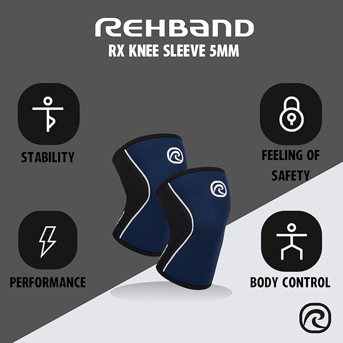 Rehband 5mm Knee Sleeves for Functional Training, Cross-Training & Powerlifting, Weightlifting Knee Support made of Neoprene, Unisex, Colour:Navy - 1 Pair, Size:Small
