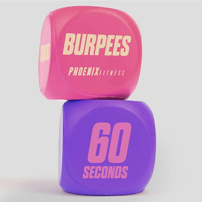 Phoenix Fitness Exercise Dice - Workout Dice Game for Cardio, HIIT Training and Exercise Classes - Training Includes Push Ups, Squats, Jumping Jacks, Crunches & Wildcard - Home and Gym
