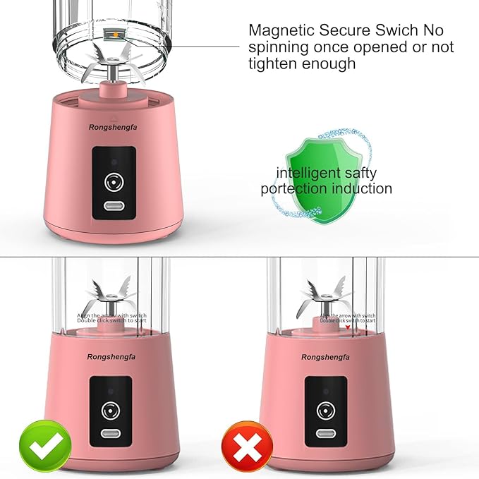 Portable Blender, Mini Personal Blender Bottles for shakes and smoothies,with USB Rechargeable Cordless On The Go Mixer Electric Blender Cup for Fruit Juice Protein mixes (Pink)