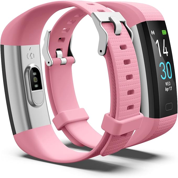 Atan Fitness Tracker with Heart Rate & Blood Oxygen Monitor – Smart Watch for Android & iOS, IP68 Waterproof, Sleep & Stress Tracking, Multi-Sport Mode, Step Counter, 7-Day Battery Life (Pink)