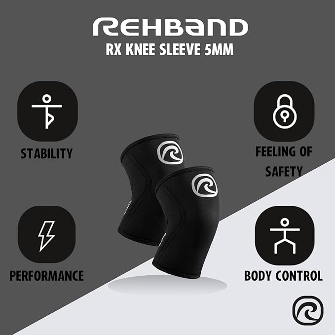 Rehband 5mm Knee Sleeves for Functional Training, Cross-Training & Powerlifting, Weightlifting Knee Support made of Neoprene, Unisex, Colour:Silver/Black - 1 Pair, Size:Small