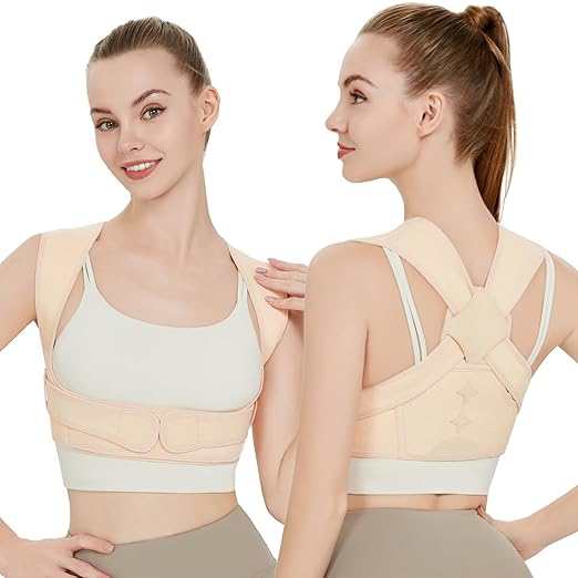 Back Brace Posture Corrector for Women and Men,Adjustable Shoulder Posture Brace,Upper Lower Pain Relief - Scoliosis,Hunchback,Hump,Spine Beige(Small/Medium)