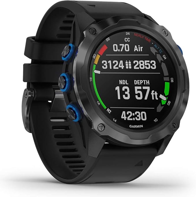 PlayBetter Garmin Descent Mk2i (Titanium Gray DLC/Black) Dive Computer Watch Gift Box Bundle - Air Integration, Multisport Training Features - Includes Portable Charger, Wall Adapter & Hard Case