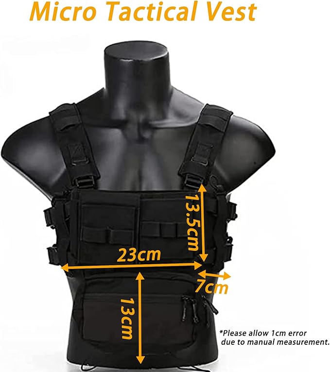 Airsoft Molle Chest Rig with YKK Zipper Mag Pouches Modular Micro Tactical 500D Nylon Vest for Hunting Training Cosplay