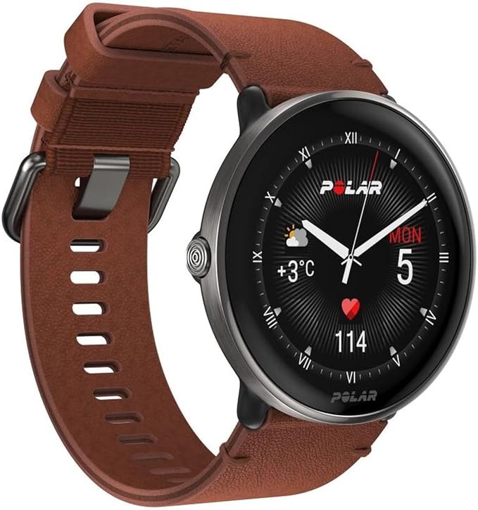 POLAR Ignite 3 Series Titanium Fitness Tracking Smartwatch with AMOLED Display, GPS, Heart Rate Monitoring, Sleep Analysis, and Real-Time Voice Guidance; S-L, for Men or Women, Brown Copper Titanium