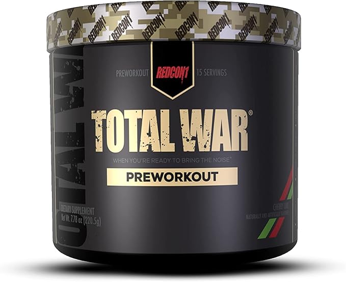 REDCON1 Total War Pre Workout Powder, Cherry Lime - Endurance, Alertness, Pump Boosting Citrulline Malate & Beta Alanine - Fast Acting, Caffeinated Preworkout for Men & Women (15 Servings)