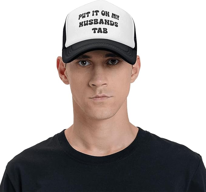 Put It On My Husband's Tab Drinking Trucker Hat - Funny Pink Trucker Hat for Women and Men