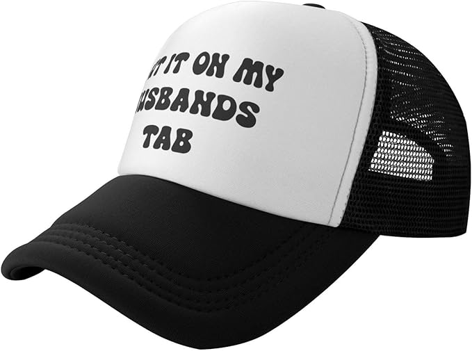 Put It On My Husband's Tab Drinking Trucker Hat - Funny Pink Trucker Hat for Women and Men