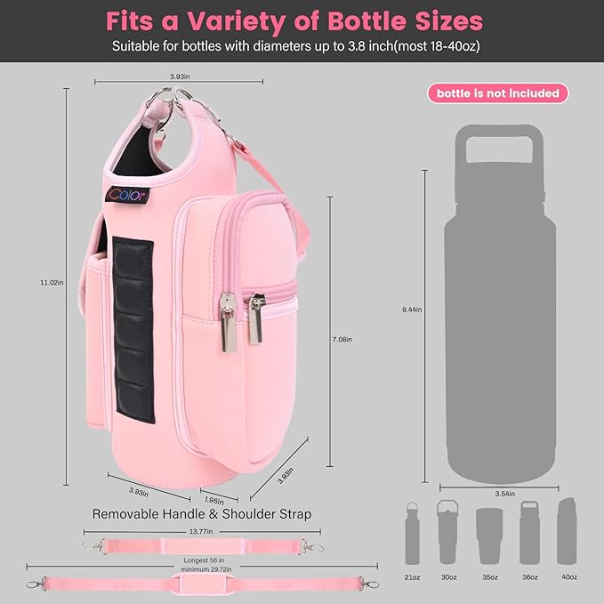 icolor Magnetic Gym Bag Water Bottle Carrier Holder with Phone Pockets & Shoulder Strap,5 Built-in Magnets Gym Bottle Pouch Sleeve,Magnetic Bag Gym Accessories Organizer for Men Women