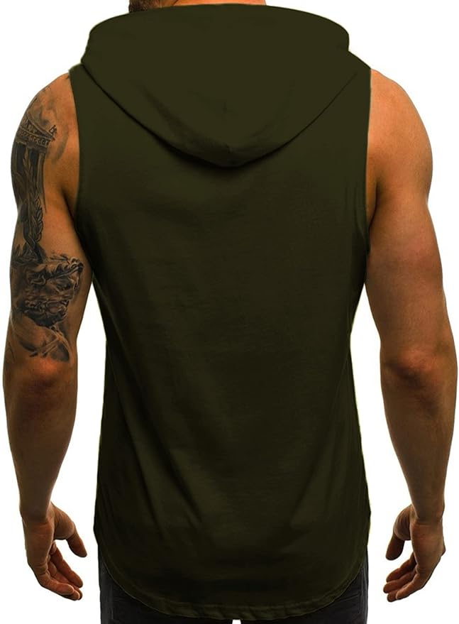 Babioboa Men's Workout Hooded Tank Tops Sleeveless Gym Hoodies Bodybuilding Muscle Shirts