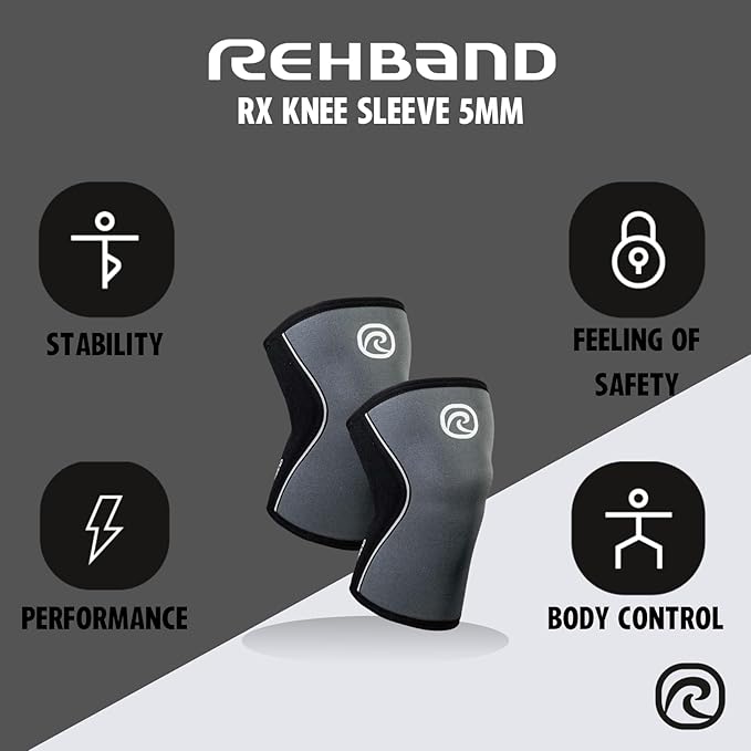 Rehband 5mm Knee Sleeves for Functional Training, Cross-Training & Powerlifting, Weightlifting Knee Support made of Neoprene, Unisex, Colour:Steel Grey - 1 Piece, Size:X-Small