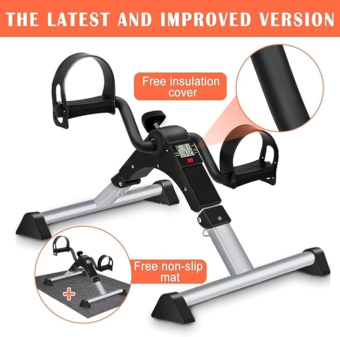 Multi-Use Physic-Under Desk Exercise Bike Pedal Exerciser, Fully Assembled Pedal Exerciser for Seniors, Foldable Mini Exercise Bike for Office Fitness with LCD Display, Peddler Exerciser