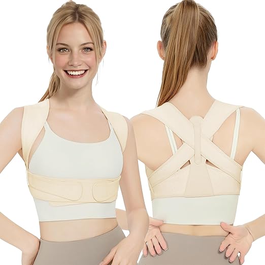 Back Brace Posture Corrector for Women, Upper Back Support Straps Straightener, Hunchback Improve Posture Correct-Shoulder, Upper Back Pain Relief Invisible Under Clothes (Nude, S/M)
