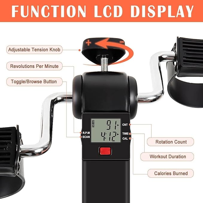 Multi-Use Physic-Under Desk Exercise Bike Pedal Exerciser, Fully Assembled Pedal Exerciser for Seniors, Foldable Mini Exercise Bike for Office Fitness with LCD Display, Peddler Exerciser