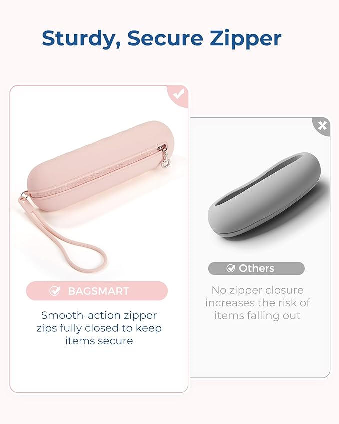 BAGSMART Makeup Brush Holder Bag, Travel Small Makeup Bag for Purse, Make Up Brush Bag Case Cosmetic Bag, Silicone Soft Portable Face Brushes Travel Essentials Organizer Holder, Light Khaki