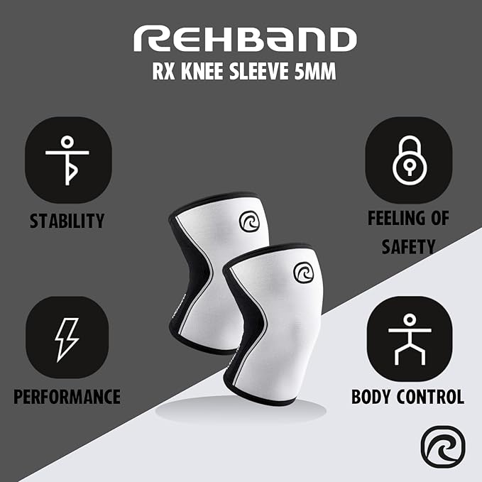 Rehband 5mm Knee Sleeves for Functional Training, Cross-Training & Powerlifting, Weightlifting Knee Support made of Neoprene, Unisex, Colour:White/Black - 1 Piece, Size:X-Small