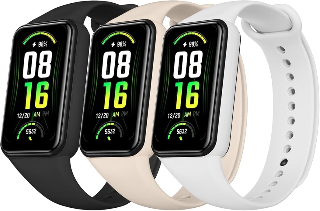 Amzpas TPU Bands for Amazfit Band 7 Fitness & Health Tracker, 3 Pack Soft Breathable Wristband, Adjustable Replacement Sportt Strap for Women Men