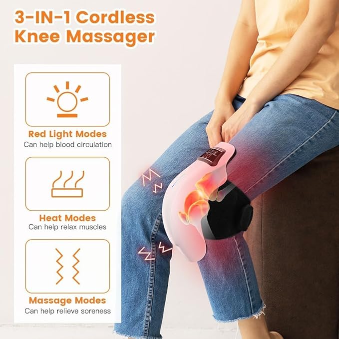 PRURYE Knee Massager, Cordless Knee Massager, Red Light Knee Therapy Device with Heat, 2025 Upgraded Pain Reliefer, 9 Levels of Heat and Vibration Models for Arthritis, Gift for Elders and Family