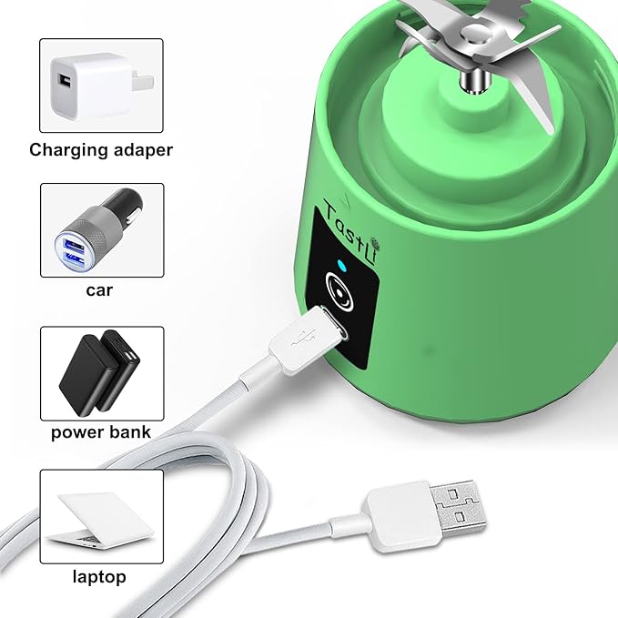 Portable Blender, Personal Juice Protein To Go Mixer Bottle, USB Rechargeable Mini Blender for shakes and smoothies (Green)