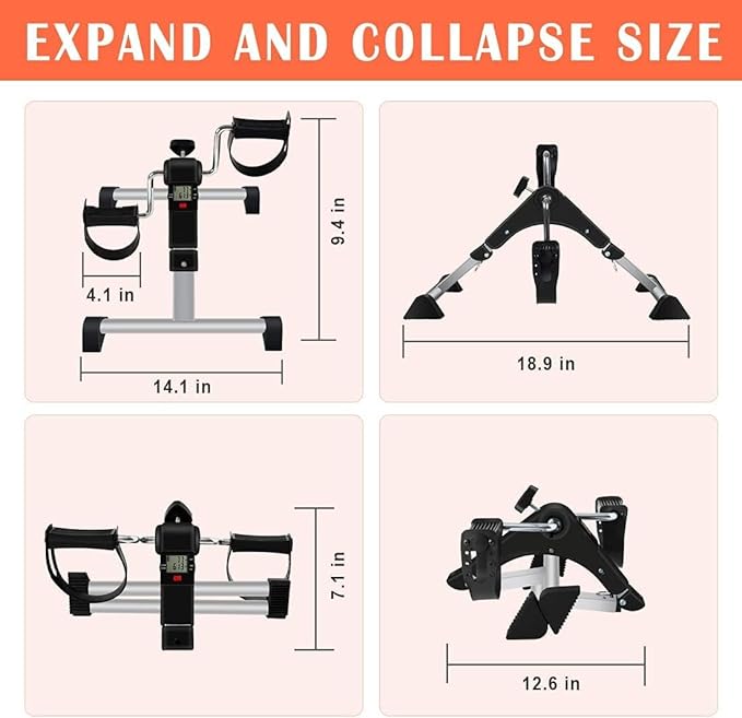 Multi-Use Physic-Under Desk Exercise Bike Pedal Exerciser, Fully Assembled Pedal Exerciser for Seniors, Foldable Mini Exercise Bike for Office Fitness with LCD Display, Peddler Exerciser