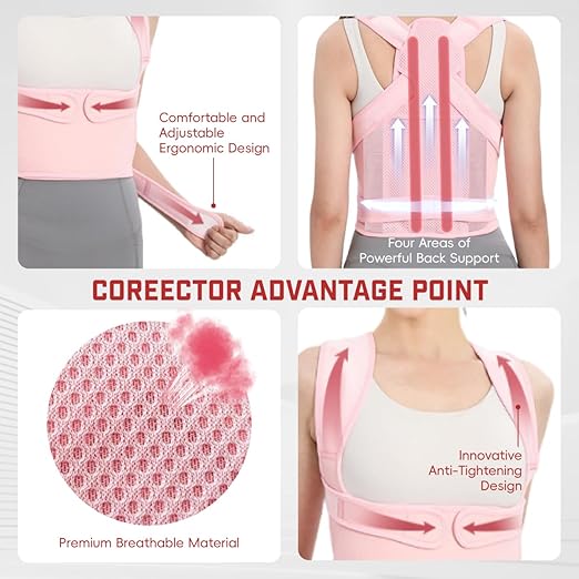 Back Brace Posture Corrector for Women & Men, Adjustable Shoulder Straightener with Full Back Support, Relief for Lower & Upper Back Pain, Hunchback & Scoliosis (Pink, Medium)