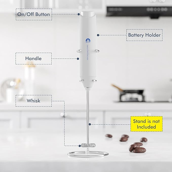 Powerful Milk Frother Handheld Foam Maker, Mini Whisk Drink Mixer for Coffee, Cappuccino, Latte, Matcha, Hot Chocolate, No Stand, White