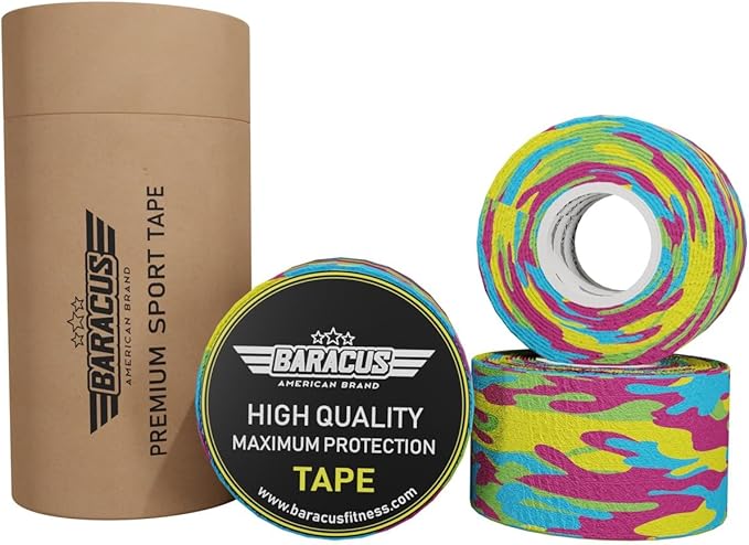 BARACUS Premium Thumb Tape Cross Training and Weightlifting for The Best Hook Grip - 23 ft Long - WOD Tape Chalk and Sweat Proof - Hook Grip Lifting Athletic Thumb Tape (Tropical Camo)