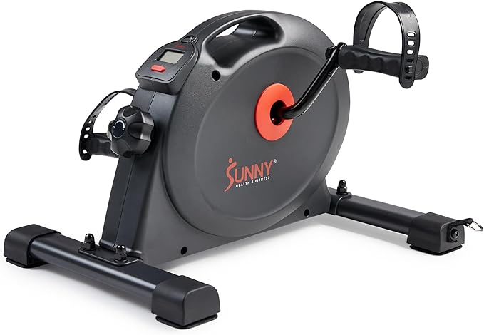Sunny Health & Fitness Smart Mini Pedal Exerciser, Under Desk Bike/Elliptical for Home Workout & Cycle Cardio Training, Free SunnyFit App Link, Optional in Color, Mat/Workout Bands or Steel Stabilizer