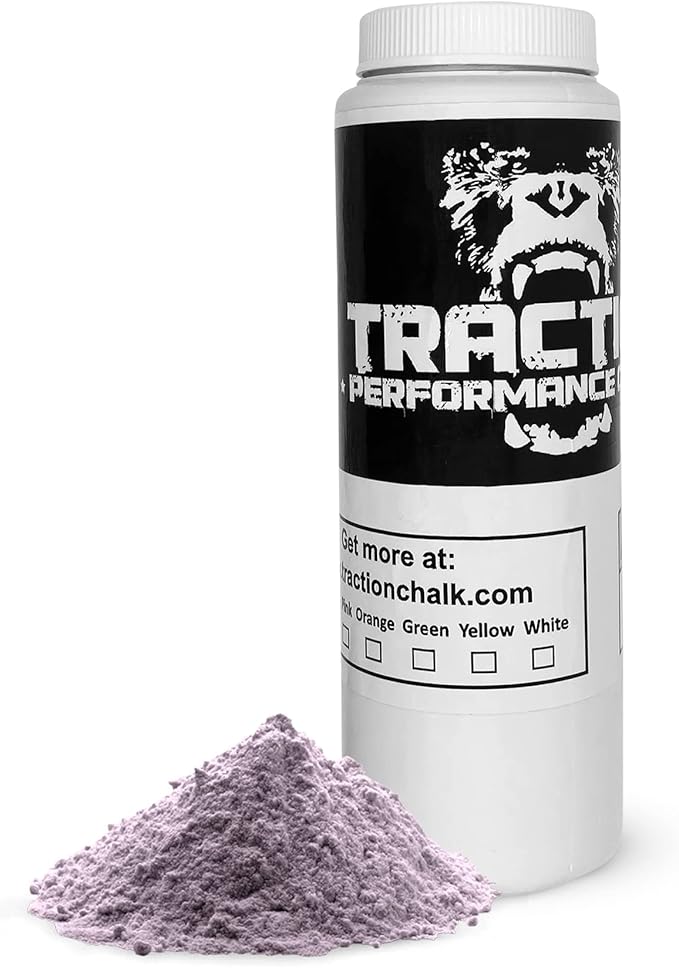 Traction Performance Colored Gym Chalk | Powder Chalk for Gymnastics, Rock Climbing, Weight Lifting & Workouts - Firm Grip Soft Chalk Lifting Powder in Vibrant Colors - Made in USA | 8 oz.