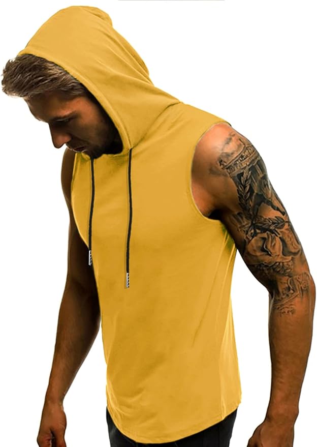 Babioboa Men's Workout Hooded Tank Tops Sleeveless Gym Hoodies Bodybuilding Muscle Shirts