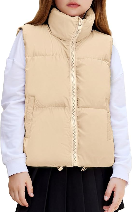 Arshiner Girls Winter Zipper Puffer Vest Lightweight Sleeveless Outwear Puffy Vests for 5-12 Years Old