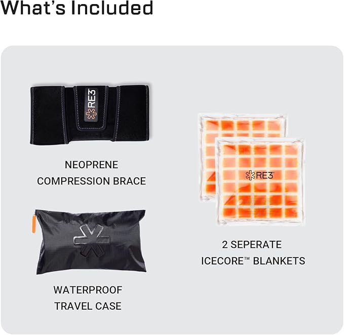 RE3 Ice Compression Pack for Knee, Arm & Leg - Powerful & Effective Cold Compression Cryotherapy Wrap for Chronic Pain, Knee Replacement, Swelling - 2 x Ice Core Blankets, Standard One Size Fits Most