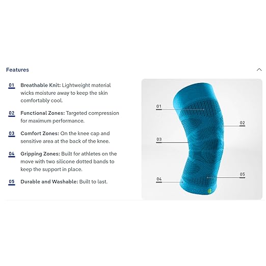 Bauerfeind Sports Compression Knee Sleeve - Lightweight Design with Gripping Zones for Knee Pain Relief & Performance, Rivera, Size S