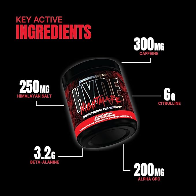 PROSUPPS Mr. Hyde Nightmare Pre Workout Powder with Caffeine & Beta Alanine - Preworkout for Intense Energy, Mental Focus & Performance - Gym & Fitness Supplements (Blood Berry, 30 Servings)