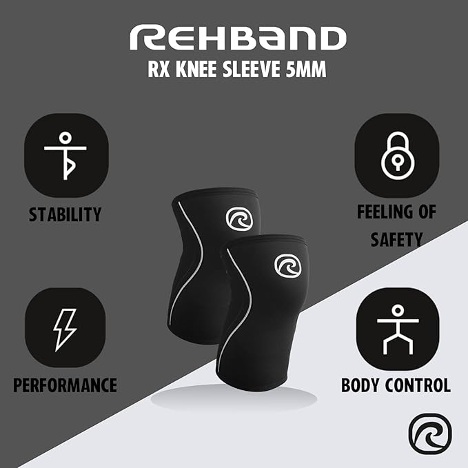 Rehband Knee Bandage 5 mm to Support Knees – Stabilises Joints and Muscles – Ideal for Sports Bodybuilding, Colour: Black, Size: XS