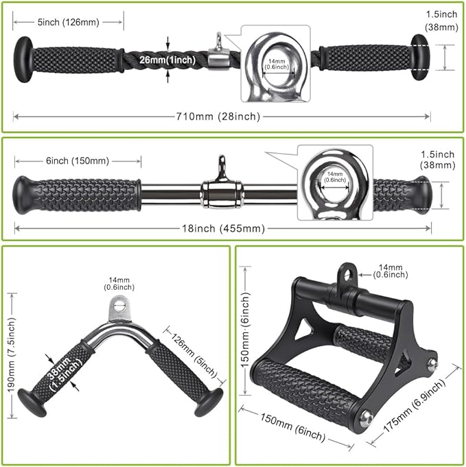 Kipika Tricep Pull Down Attachment, Cable Machine Accessories for Home Gym, Cable Machine Attachments Pulley System Gym, LAT Pull Down Attachment Weight Fitness