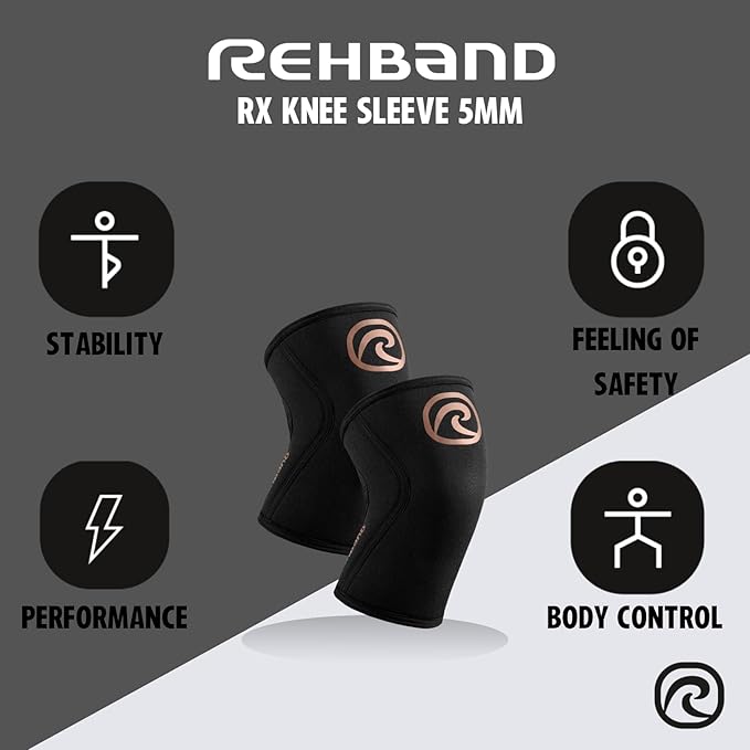 Rehband 5mm Knee Sleeves for Functional Training, Cross-Training & Powerlifting, Weightlifting Knee Support made of Neoprene, Unisex, Colour:Copper/Black, Size:X-Small