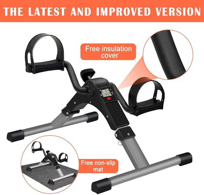 TABEKE Under Desk Bike Pedal Exerciser, Fully Assembled Folding Pedal Exerciser for Arm and Leg Workout, Portable Sitting Desk Cycle with LCD Screen Displays