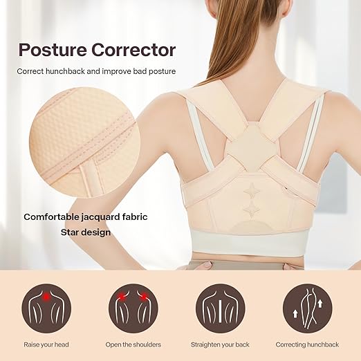 Back Brace Posture Corrector for Women and Men,Adjustable Shoulder Posture Brace,Upper Lower Pain Relief - Scoliosis,Hunchback,Hump,Spine Beige(Small/Medium)