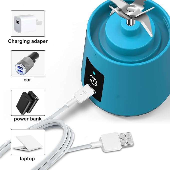 Portable Blender for shakes and smoothies, Cordless Personal Mini 13oz compact Blender Bottle, Travel Electric Juicer Cup, USB Rechargeable Mixer for Fruit Juice Protein mixes (Sky blue)
