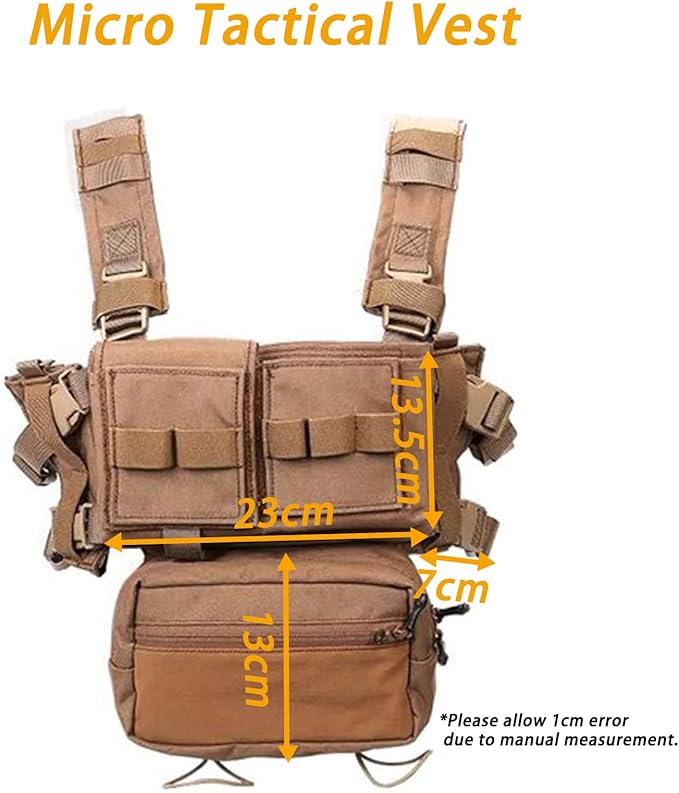Airsoft Molle Chest Rig with YKK Zipper Mag Pouches Modular Micro Tactical 500D Nylon Vest for Hunting Training Cosplay