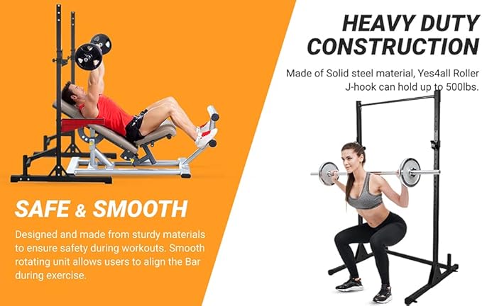 Yes4All Power Rack J-Hooks & Attachments – Heavy Duty Barbell Holders Compatible with 2x2 & 3x3 Power Racks for Home Gym
